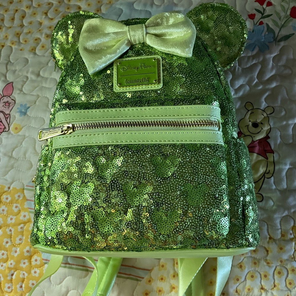 Loungefly “tinkerbell” Sparkling Green Sequin mini backpack